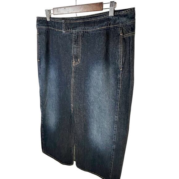 Classic Dark Wash Denim Midi Pencil Skirt Plus 16 Preppy Minimalist Retro 90s - Picture 4 of 7